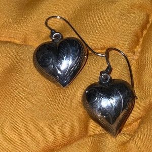 Puffy Heart Silver Earrings